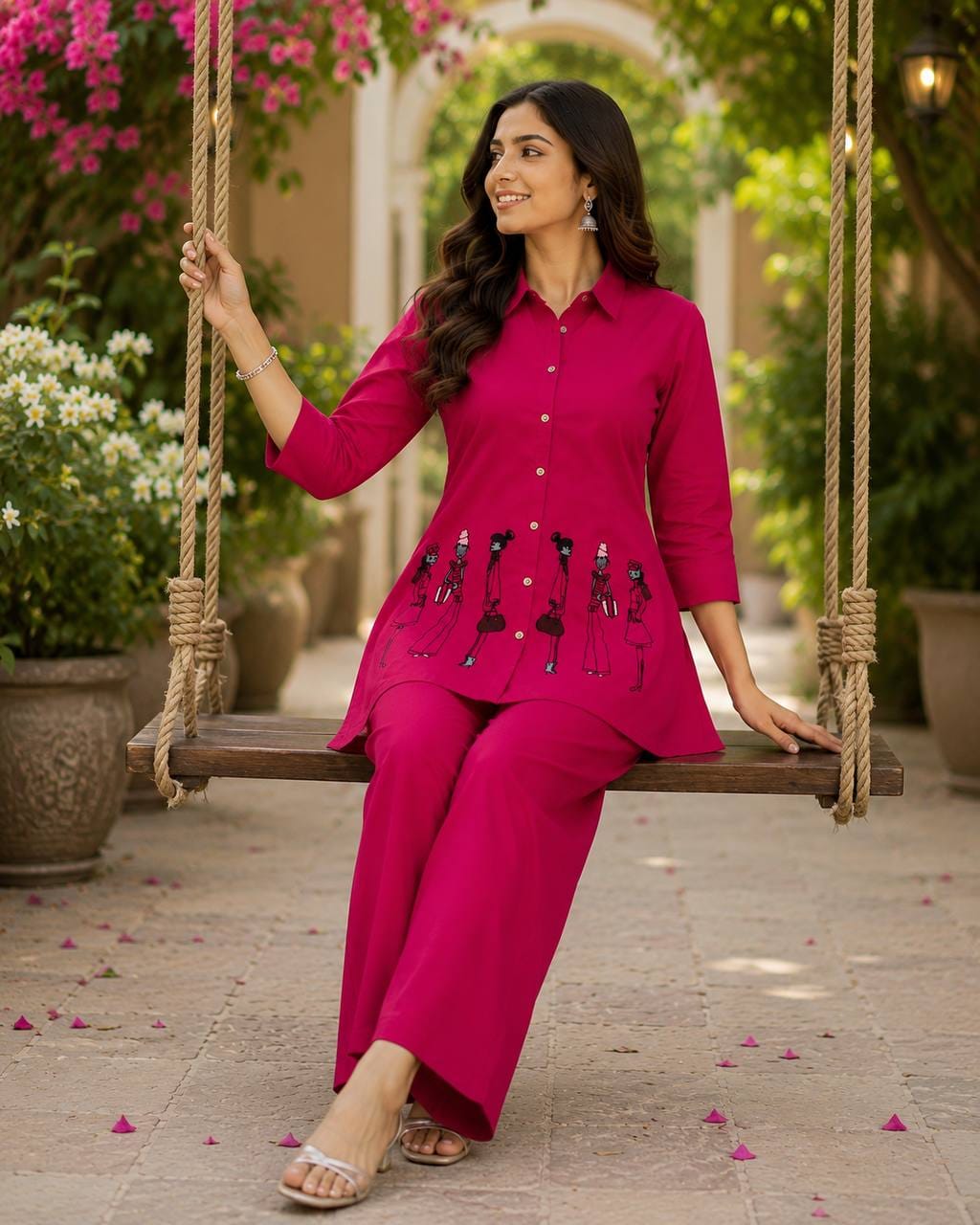 Jency Creation Women's Dhabu Cotton Embroidered Co-Ord Set