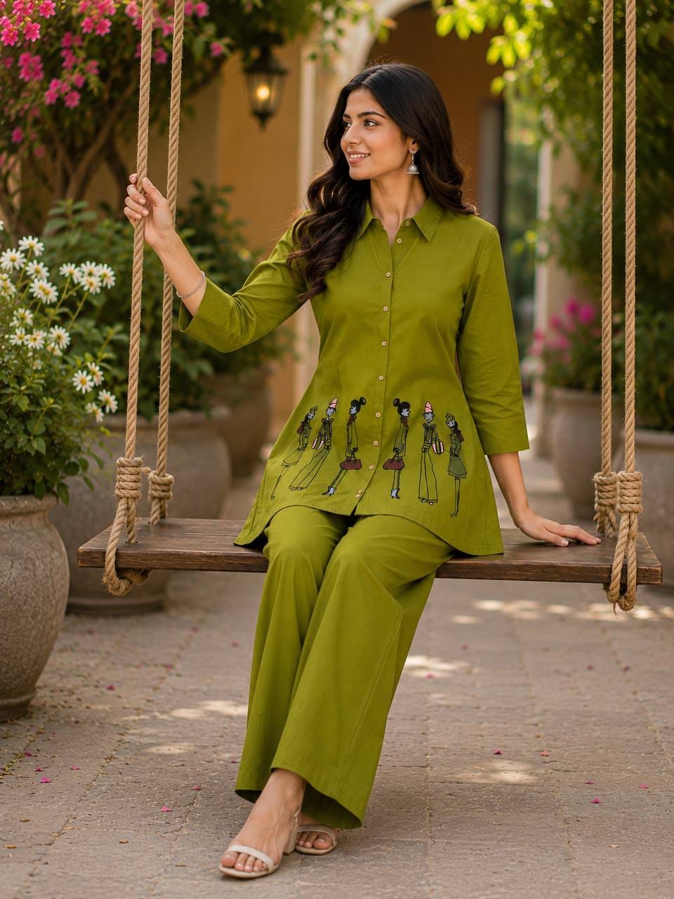 Jency Creation Women's Dhabu Cotton Embroidered Co-Ord Set