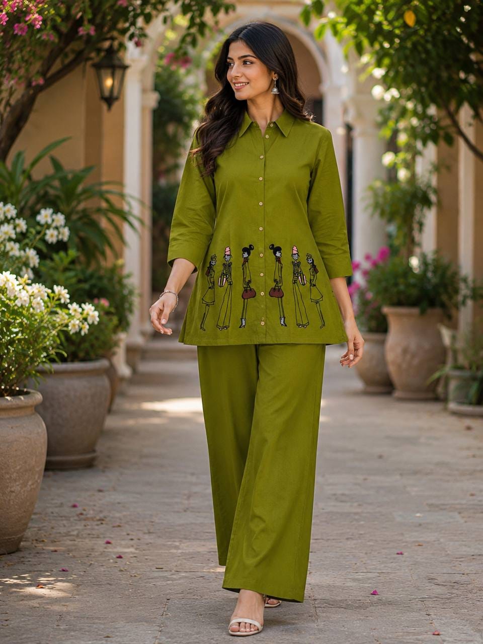 Jency Creation Women's Dhabu Cotton Embroidered Co-Ord Set