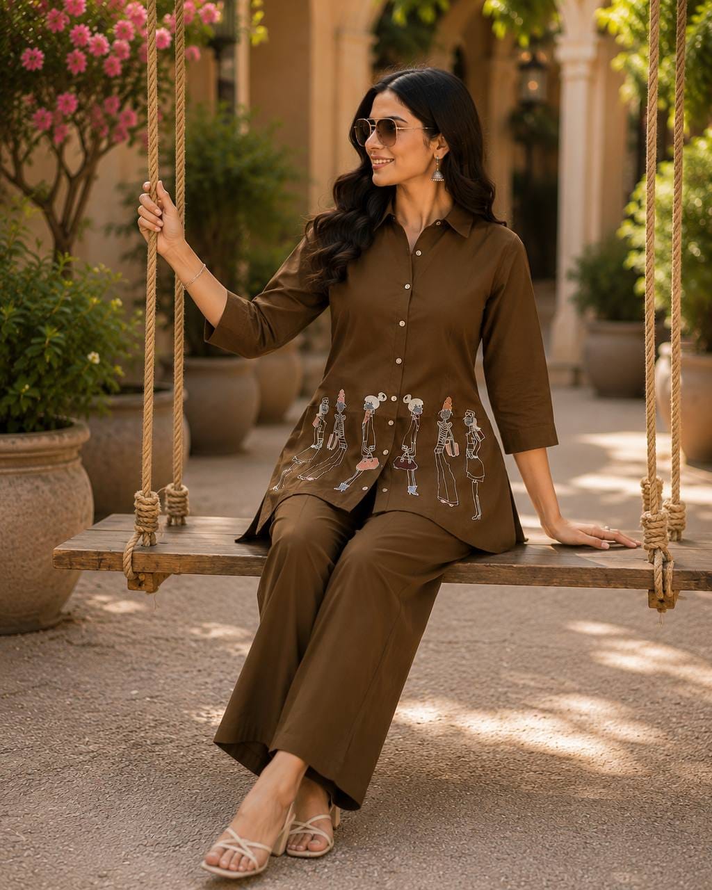 Jency Creation Women's Dhabu Cotton Embroidered Co-Ord Set
