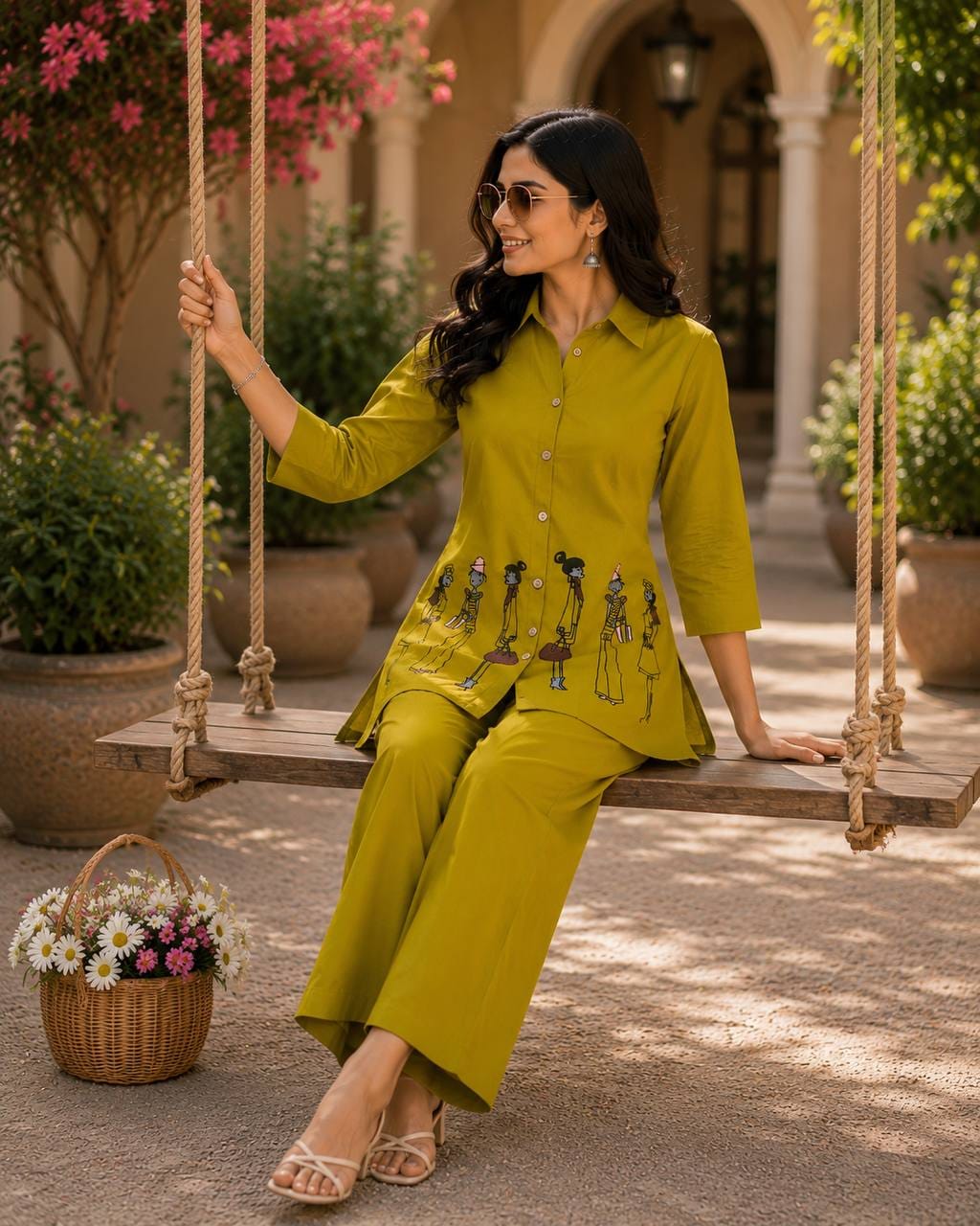 Jency Creation Women's Dhabu Cotton Embroidered Co-Ord Set