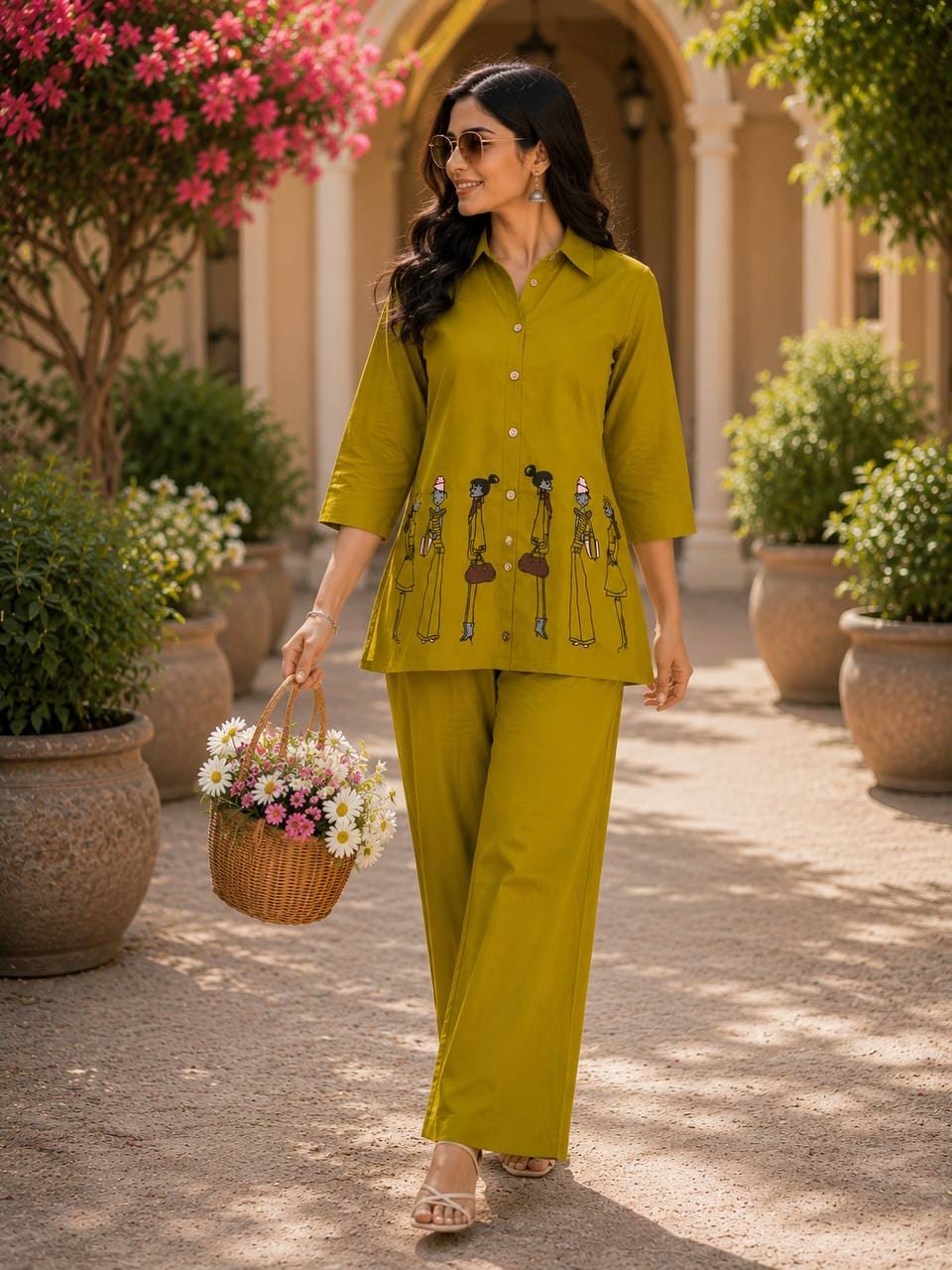Jency Creation Women's Dhabu Cotton Embroidered Co-Ord Set