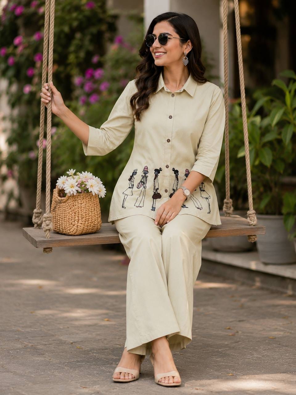 Jency Creation Women's Dhabu Cotton Embroidered Co-Ord Set
