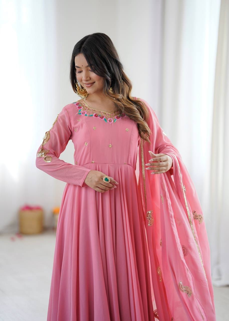 Party Wear Faux Georgette Anarkali Set with 7-Meter Flair