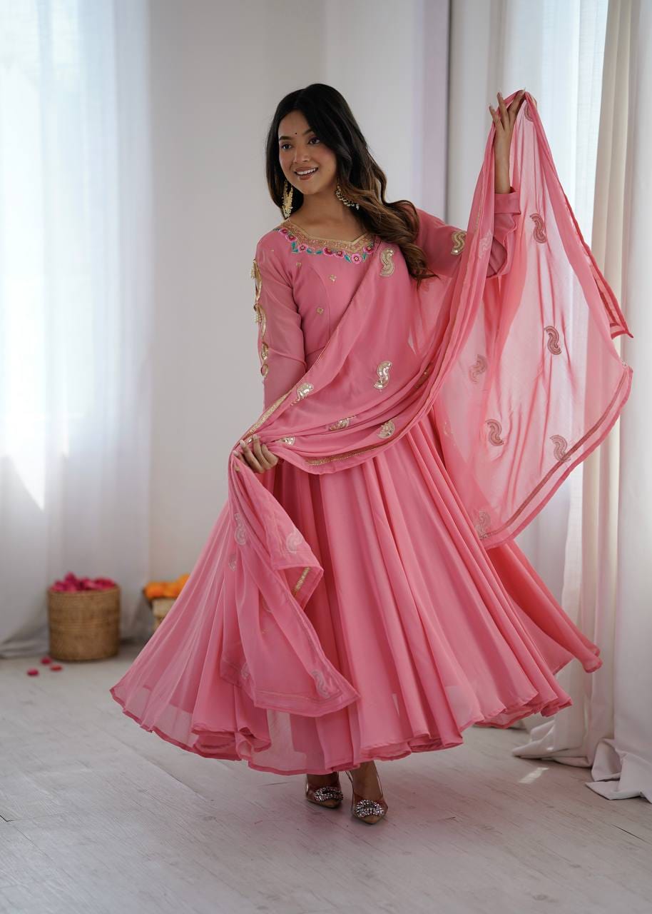 Party Wear Faux Georgette Anarkali Set with 7-Meter Flair
