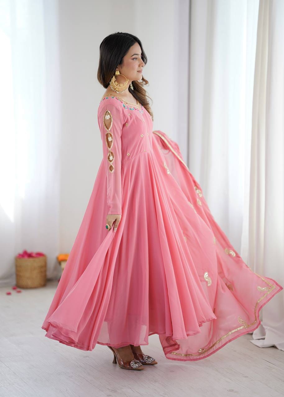 Party Wear Faux Georgette Anarkali Set with 7-Meter Flair