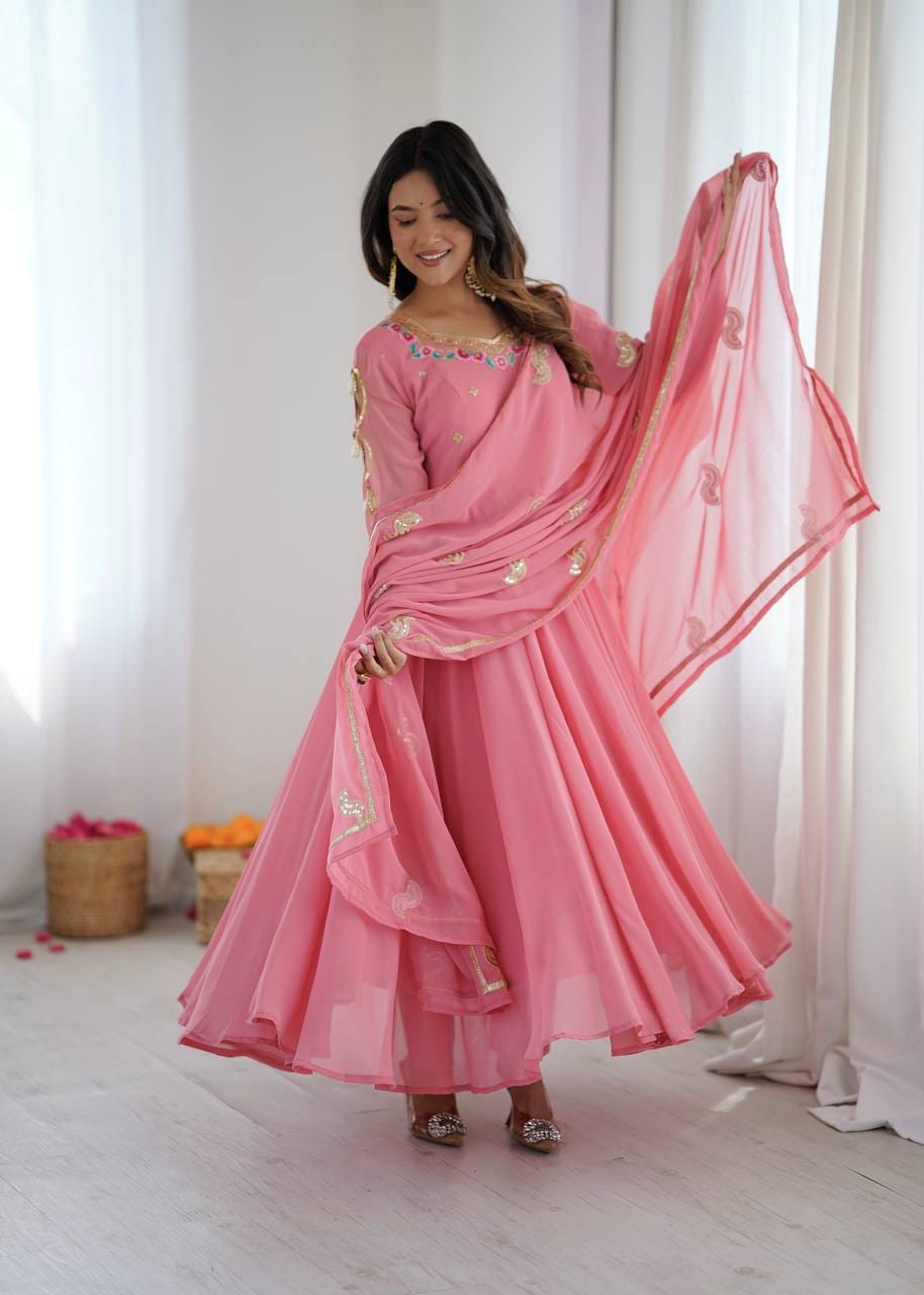 Party Wear Faux Georgette Anarkali Set with 7-Meter Flair