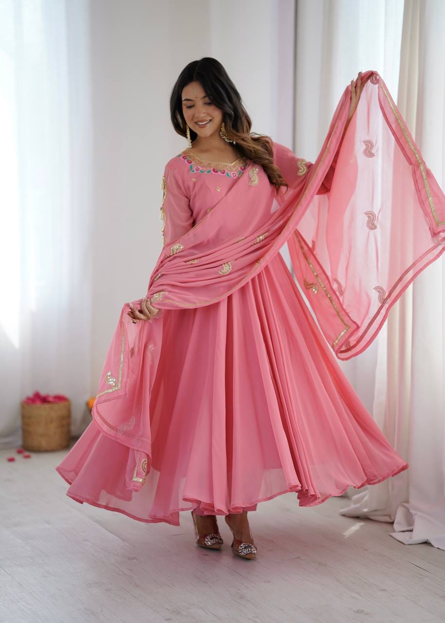 Party Wear Faux Georgette Anarkali Set with 7-Meter Flair