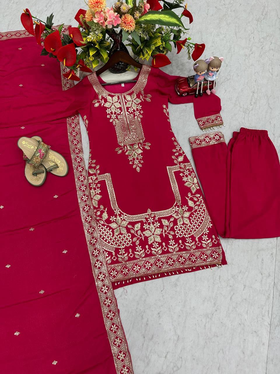 Luxury Party Wear Embroidered Chinon Suit Set for Women
