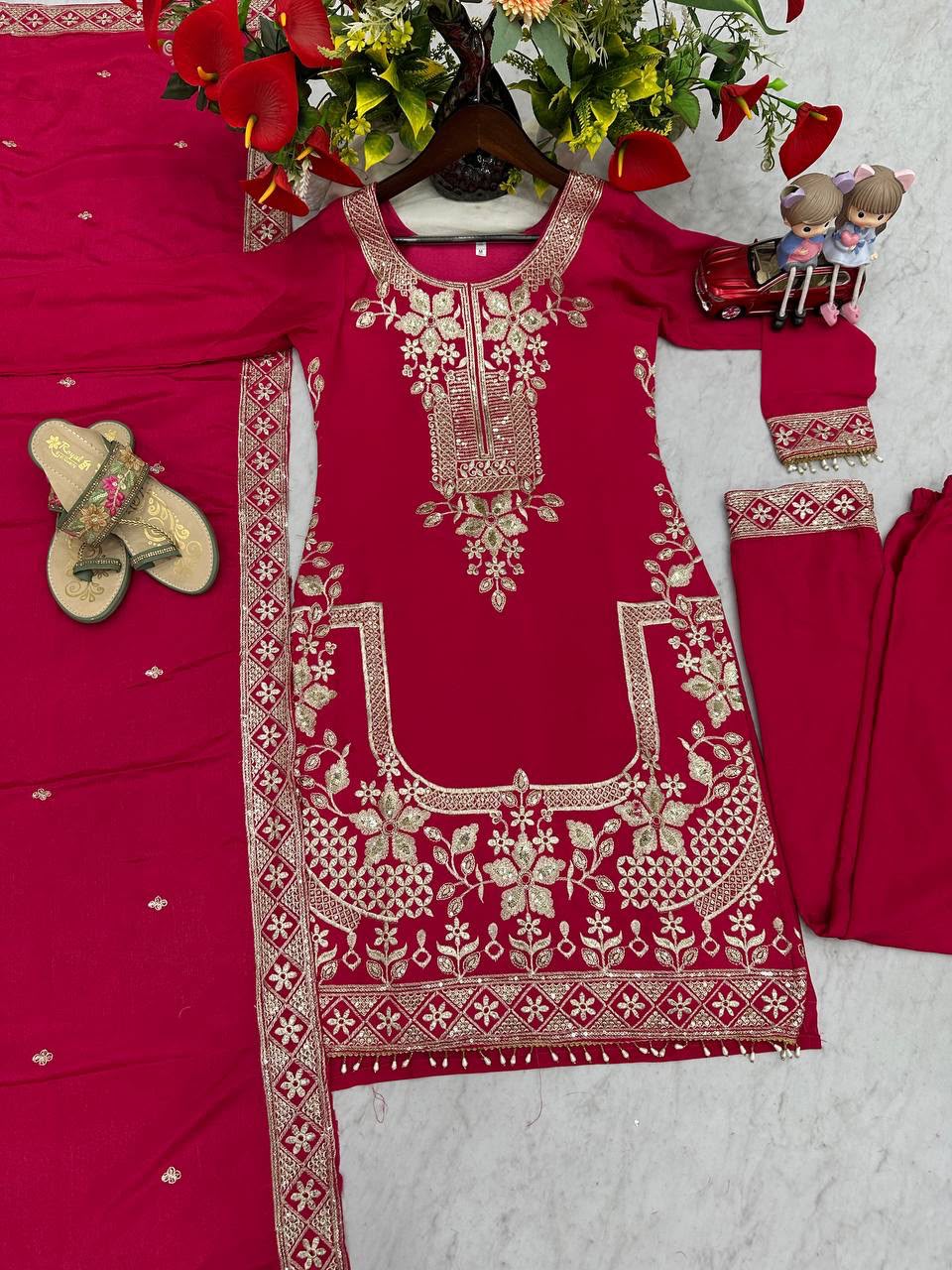 Luxury Party Wear Embroidered Chinon Suit Set for Women