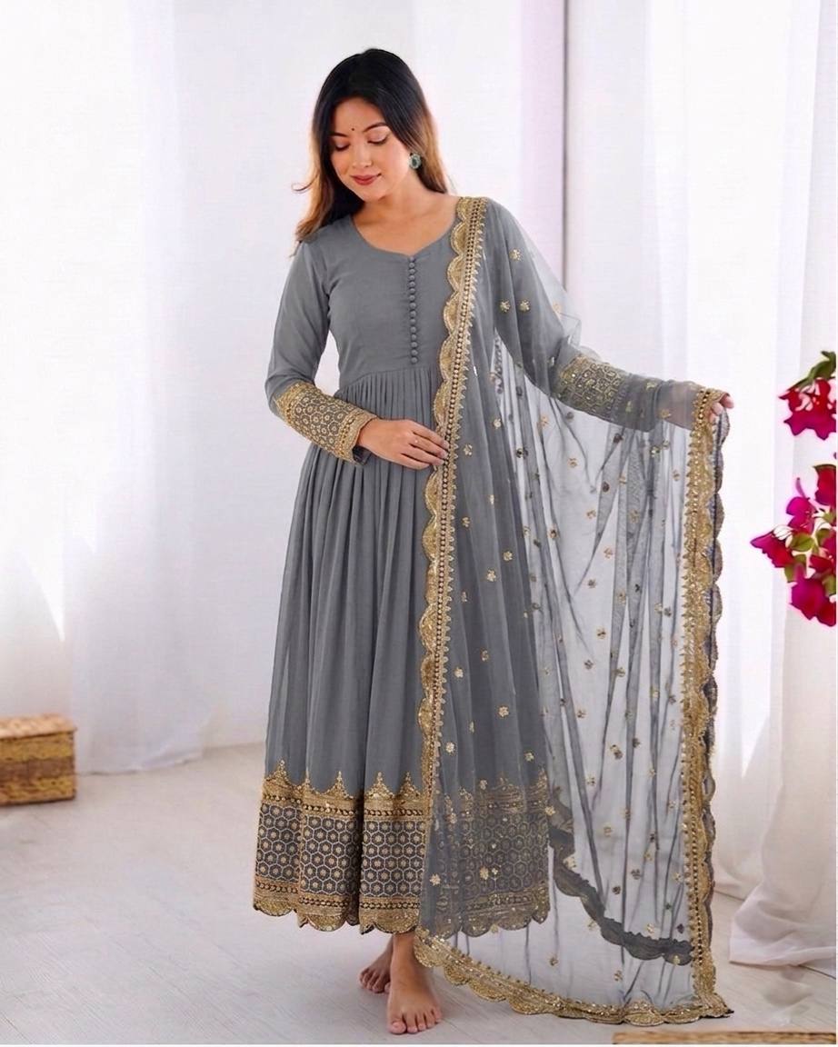 Embroidered Georgette Gown Set