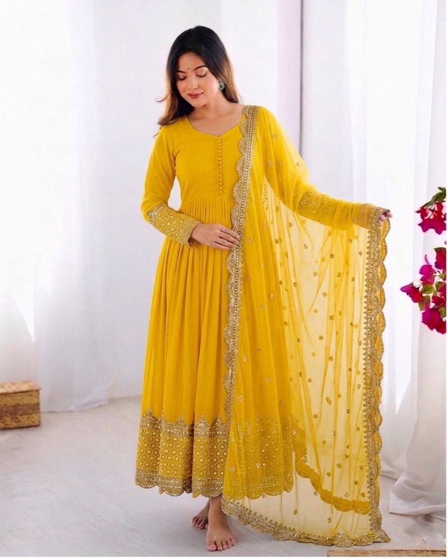 Embroidered Georgette Gown Set